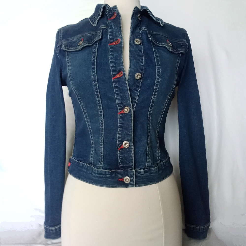 Women's Vintage eckored Y2K Button Up Denim Jean Jacket Retro Fitted Style